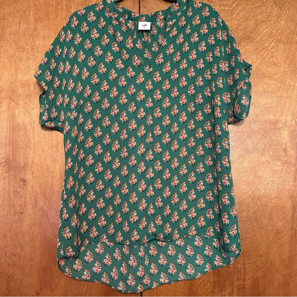 CAbi Green and Red Floral Blouse